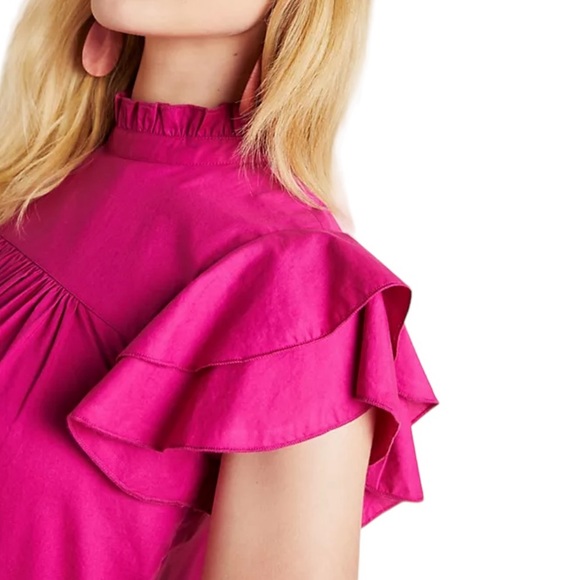 MAEVE Anthropologie Dark Pink Tunic Top Tiered Babydoll Top Magenta F3 - Picture 3 of 12